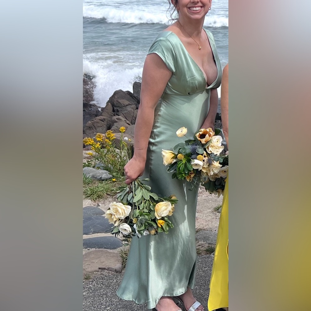 Selfie Leslie Sage Green Satin Dress